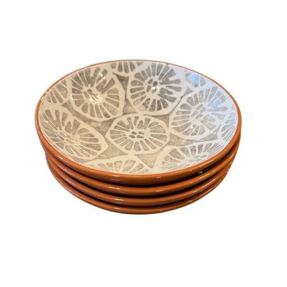 Crate & Barrel NICO  7” Terracotta Geometric Pattern Clay Glazed Soup Plate - Picture 1 of 10